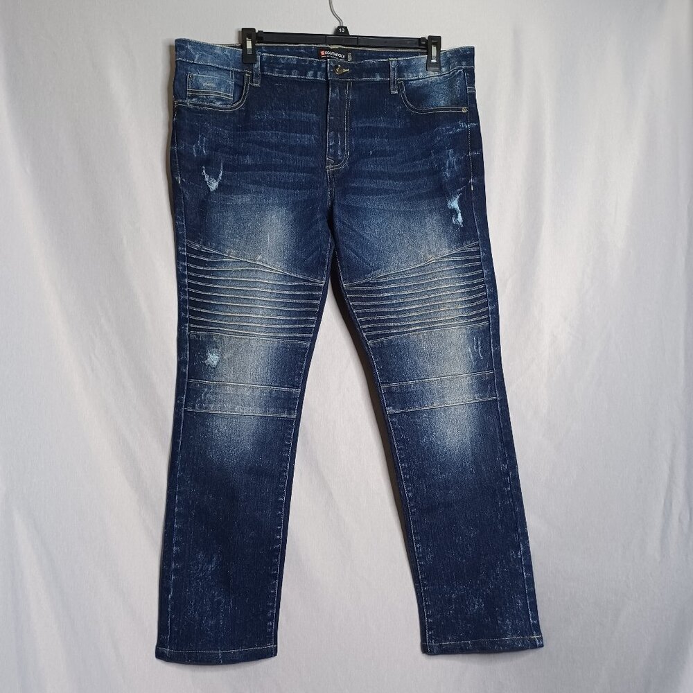 Southpole Jeans Mens 40x32 Skinny Dark Faded Distressed Skater Streetwear